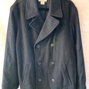 Vintage 90's J.Crew Men's Wool Blend Black Pea Coat Sz XL.